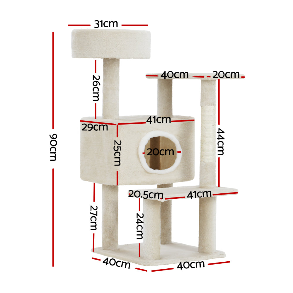 i.Pet Cat Tree 90cm Scratching Post Tower Scratcher Wood Condo House Bed Trees PET-CAT-APS014-BE