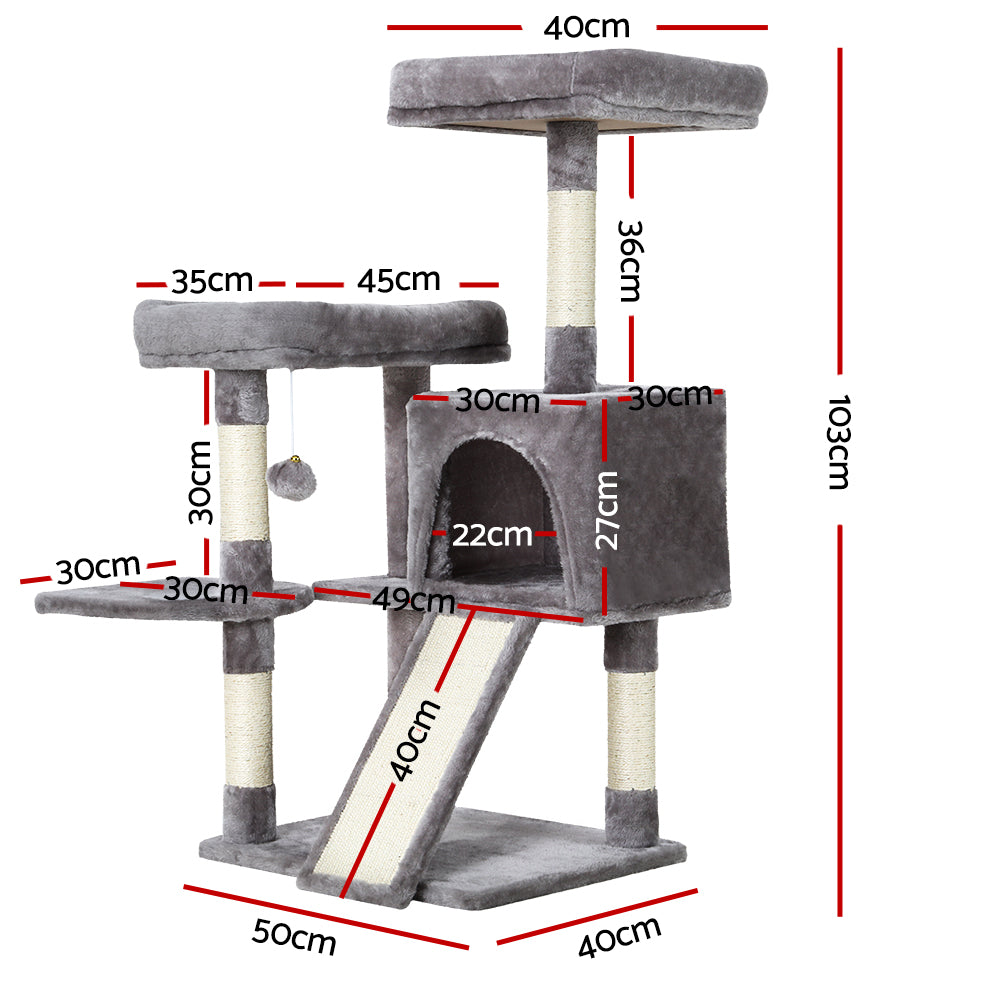 i.Pet Cat Tree 103cm Tower Scratching Post Scratcher Wood Condo House Trees Grey PET-CAT-APS018-GR