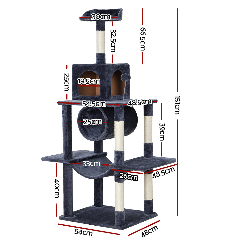 i.Pet Cat Tree 151cm Tower Scratching Post Scratcher Wood Condo House Bed Trees PET-CAT-APS04-GR