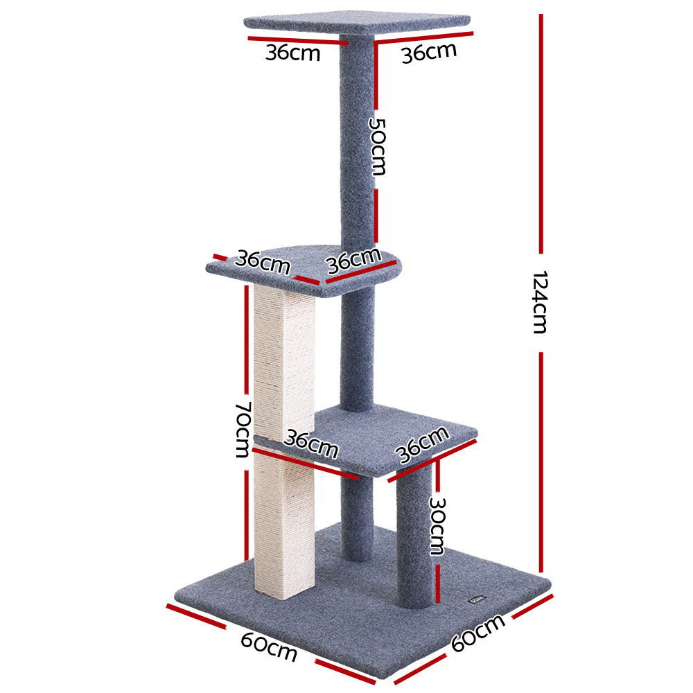 i.Pet Cat Tree 124cm Scratching Post Tower Scratcher Trees Wood Condo Board PET-CAT-CP001-GR