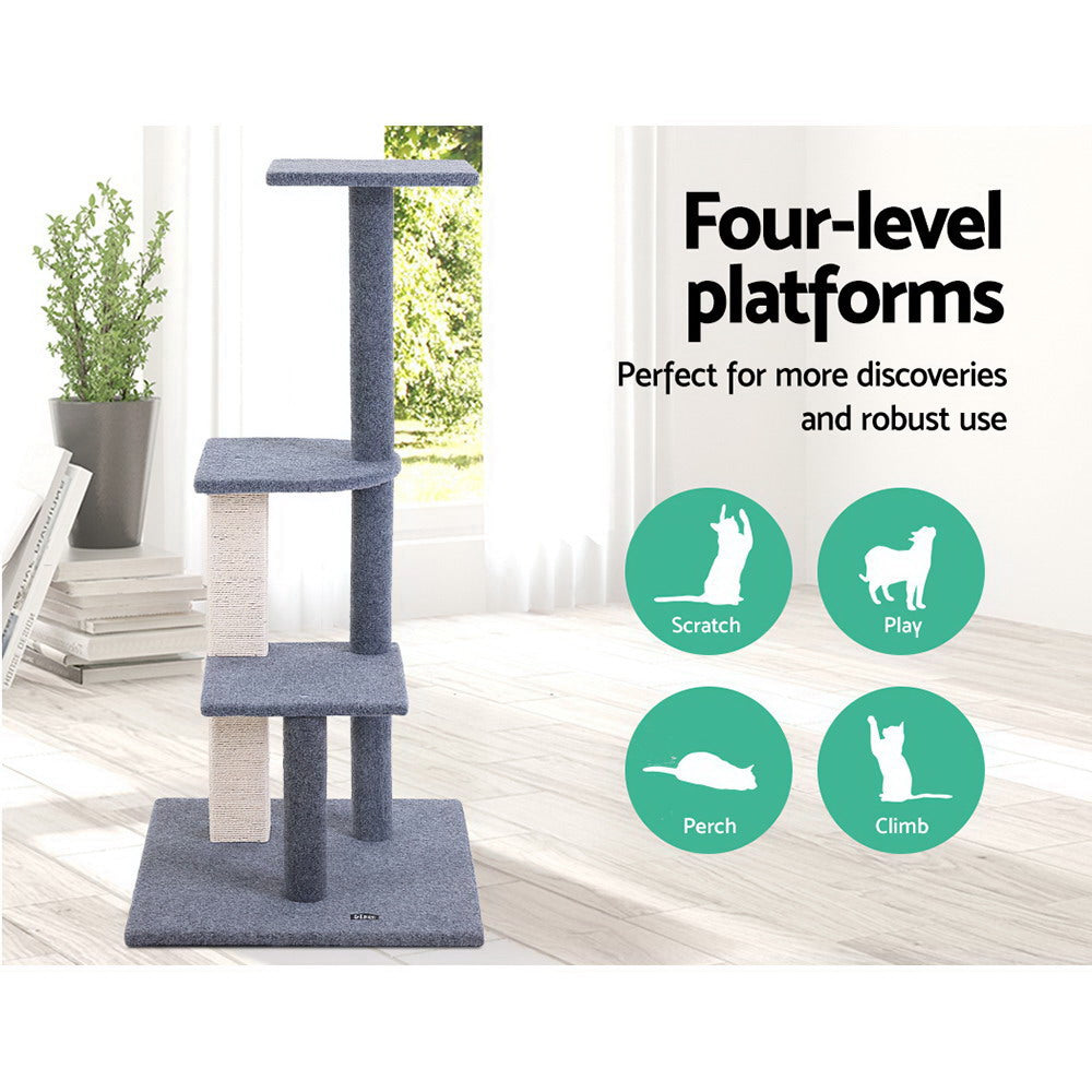 i.Pet Cat Tree 124cm Scratching Post Tower Scratcher Trees Wood Condo Board PET-CAT-CP001-GR