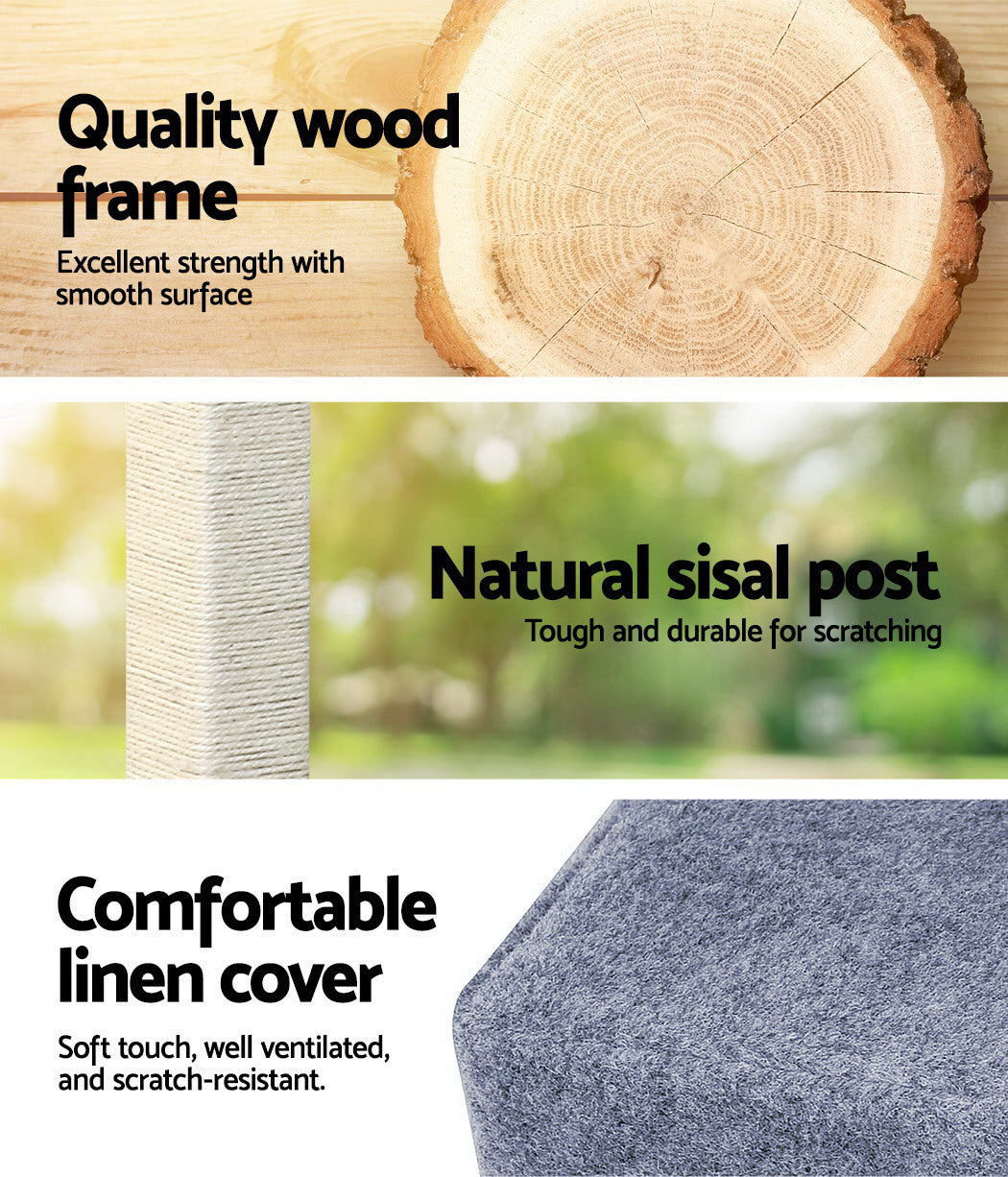 i.Pet Cat Tree 124cm Scratching Post Tower Scratcher Trees Wood Condo Board PET-CAT-CP001-GR
