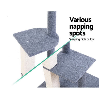 i.Pet Cat Tree 124cm Scratching Post Tower Scratcher Trees Wood Condo Board PET-CAT-CP001-GR