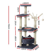 i.Pet Cat Tree 110cm Tower Scratching Post Scratcher Wood Condo House Bed Toys PET-CAT-FL025-GR