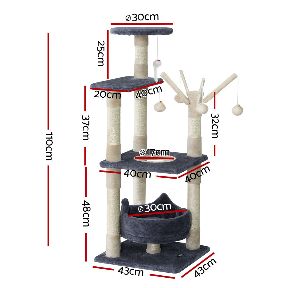 i.Pet Cat Tree 110cm Tower Scratching Post Scratcher Wood Condo House Bed Toys PET-CAT-FL025-GR