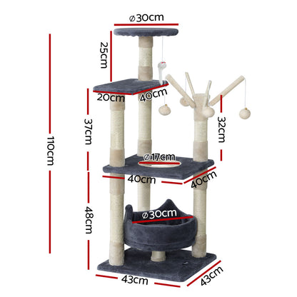 i.Pet Cat Tree 110cm Tower Scratching Post Scratcher Wood Condo House Bed Toys PET-CAT-FL025-GR