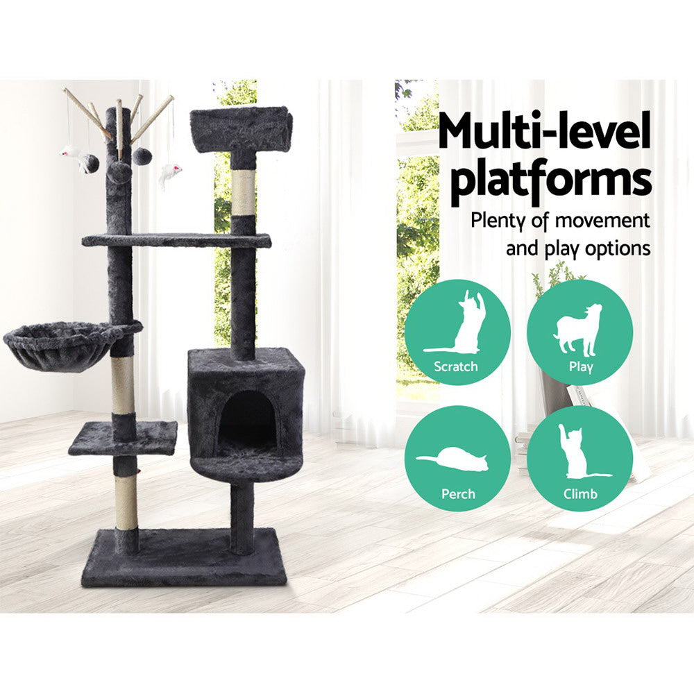 i.Pet Cat Tree 140cm Tower Scratching Post Scratcher Trees Toys Condo Bed Grey PET-CAT-FL08-GR