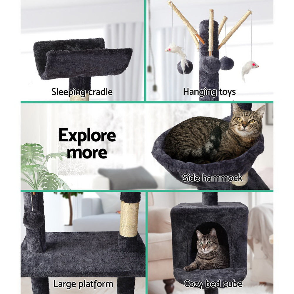 i.Pet Cat Tree 140cm Tower Scratching Post Scratcher Trees Toys Condo Bed Grey PET-CAT-FL08-GR