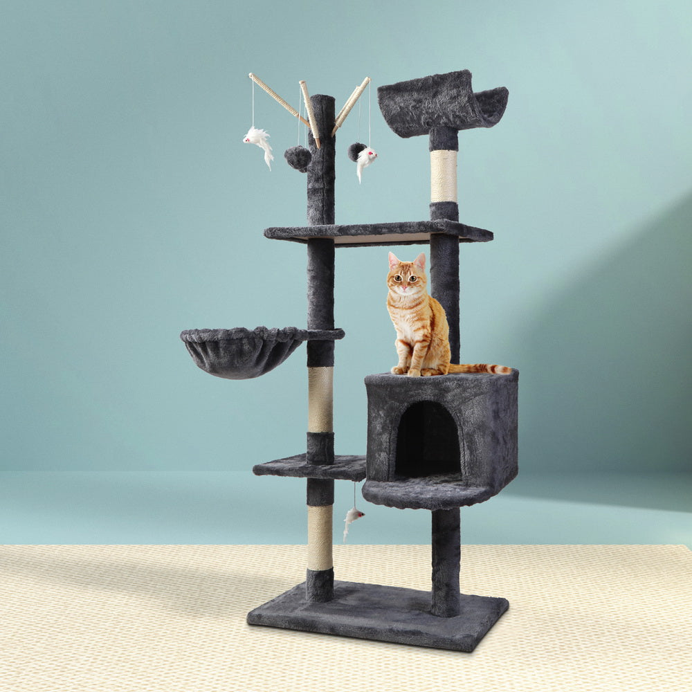 i.Pet Cat Tree 140cm Tower Scratching Post Scratcher Trees Toys Condo Bed Grey PET-CAT-FL08-GR