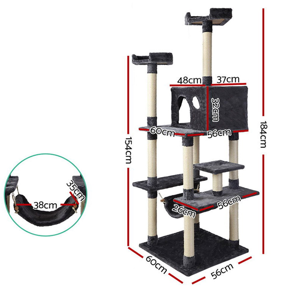 i.Pet Cat Tree 184cm Tower Scratching Post Scratcher Wood Trees Condo Bed House PET-CAT-FL09-GR