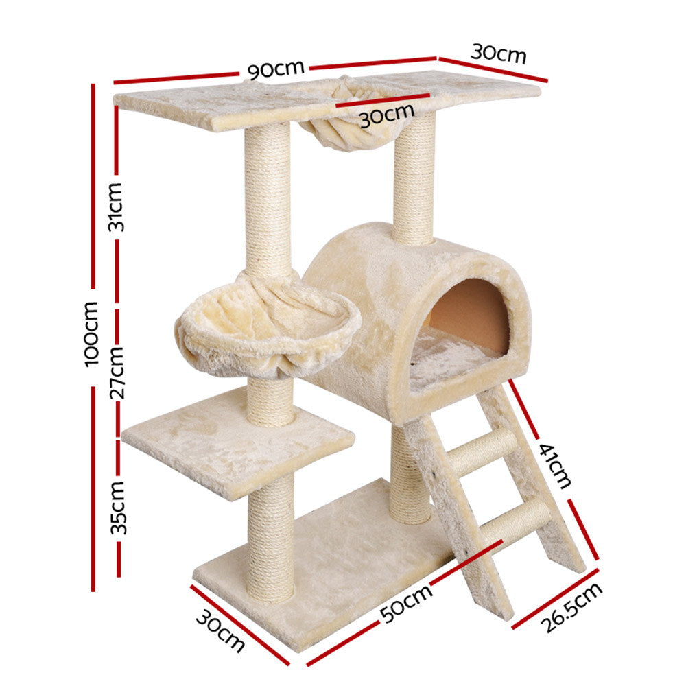 i.Pet Cat Tree 100cm Tower Scratching Post Scratcher Condo House Trees Bed Beige PET-CAT-HSCT003-BE