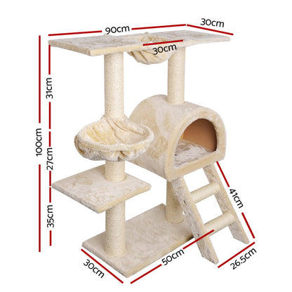 i.Pet Cat Tree 100cm Tower Scratching Post Scratcher Condo House Trees Bed Beige PET-CAT-HSCT003-BE