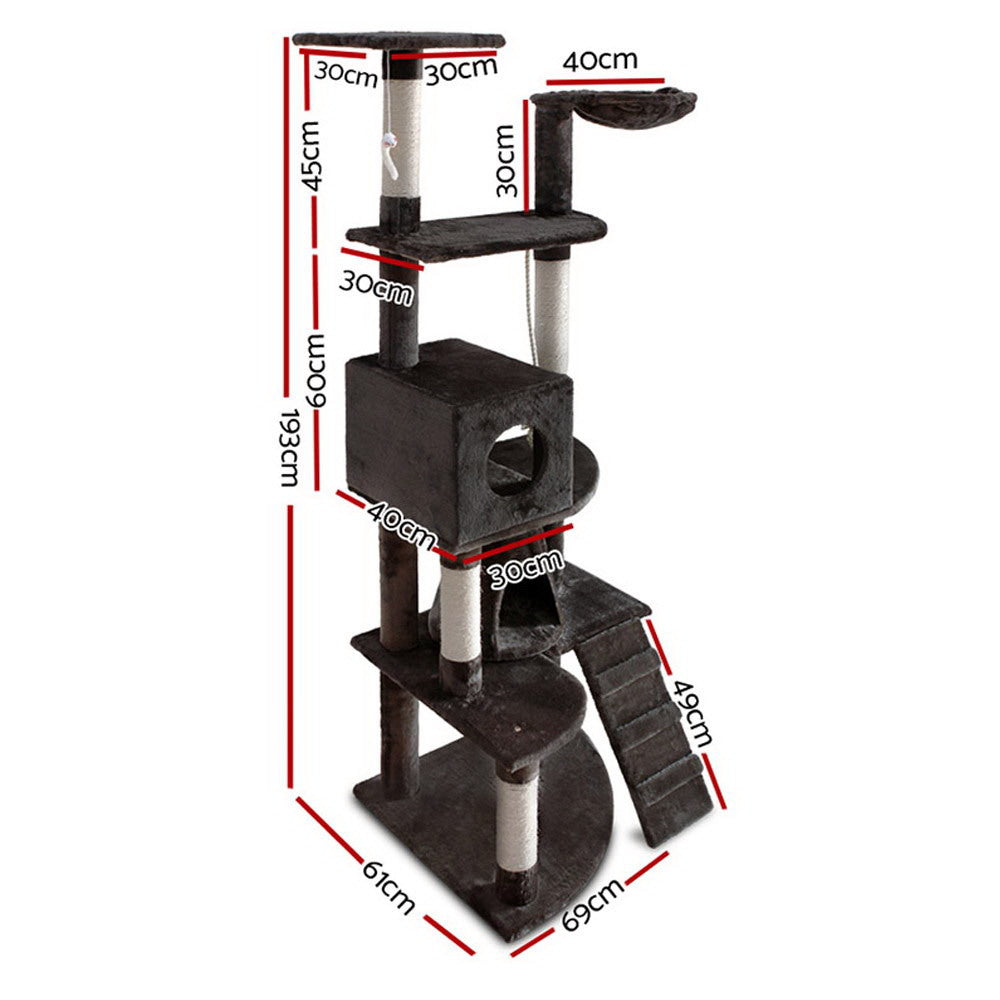 i.Pet Cat Tree 193cm Tower Scratching Post Scratcher Condo House Trees Grey PET-CAT-HSCT018-GR