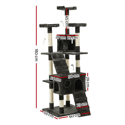 i.Pet Cat Tree 180cm Tower Scratching Post Scratcher Wood Condo House Toys Grey PET-CAT-HSCT076-180-GR