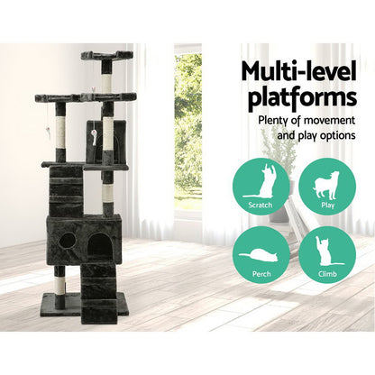 i.Pet Cat Tree 180cm Tower Scratching Post Scratcher Wood Condo House Toys Grey PET-CAT-HSCT076-180-GR