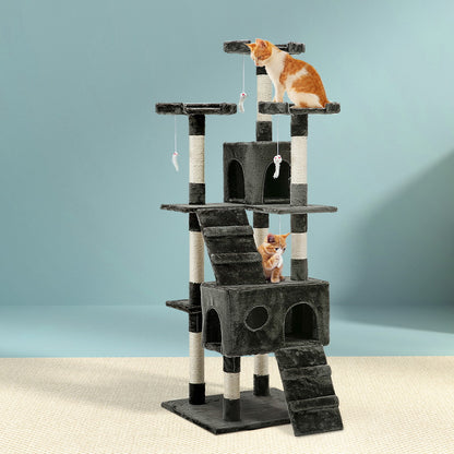 i.Pet Cat Tree 180cm Tower Scratching Post Scratcher Wood Condo House Toys Grey PET-CAT-HSCT076-180-GR