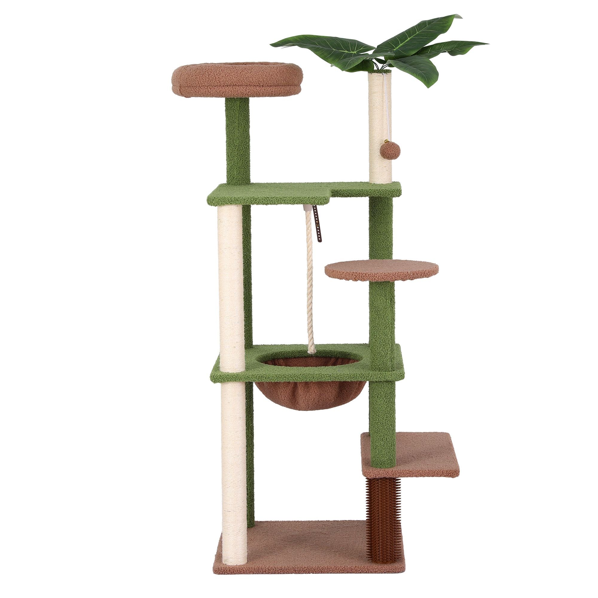 i.Pet Cat Tree Tower 152cm Jungle Multi-Level Scratching Post Leafy Canopy PET-CAT-L152-CT-GNBR