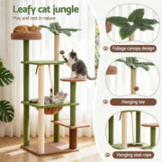 i.Pet Cat Tree Tower 152cm Jungle Multi-Level Scratching Post Leafy Canopy PET-CAT-L152-CT-GNBR
