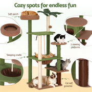 i.Pet Cat Tree Tower 152cm Jungle Multi-Level Scratching Post Leafy Canopy PET-CAT-L152-CT-GNBR