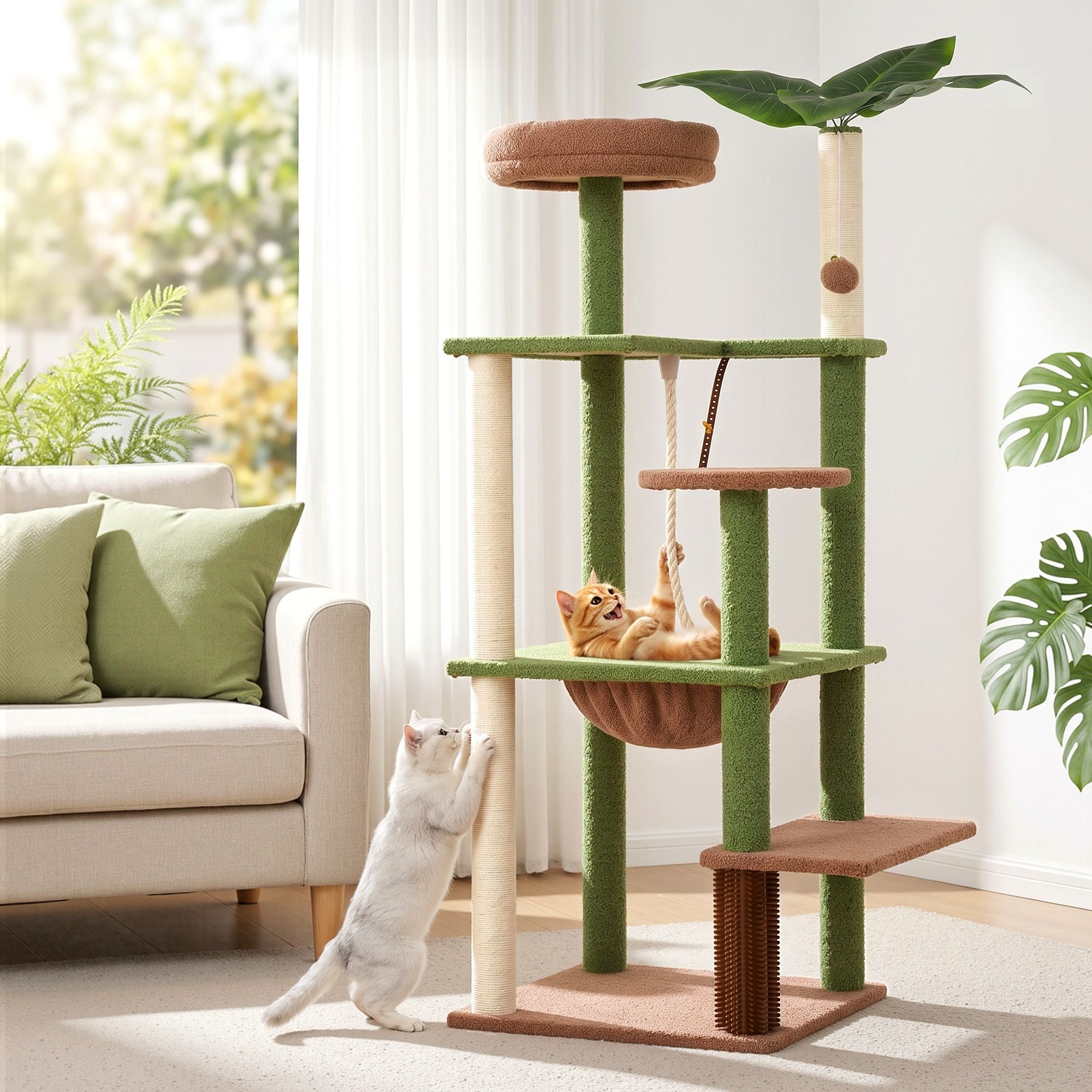i.Pet Cat Tree Tower 152cm Jungle Multi-Level Scratching Post Leafy Canopy PET-CAT-L152-CT-GNBR