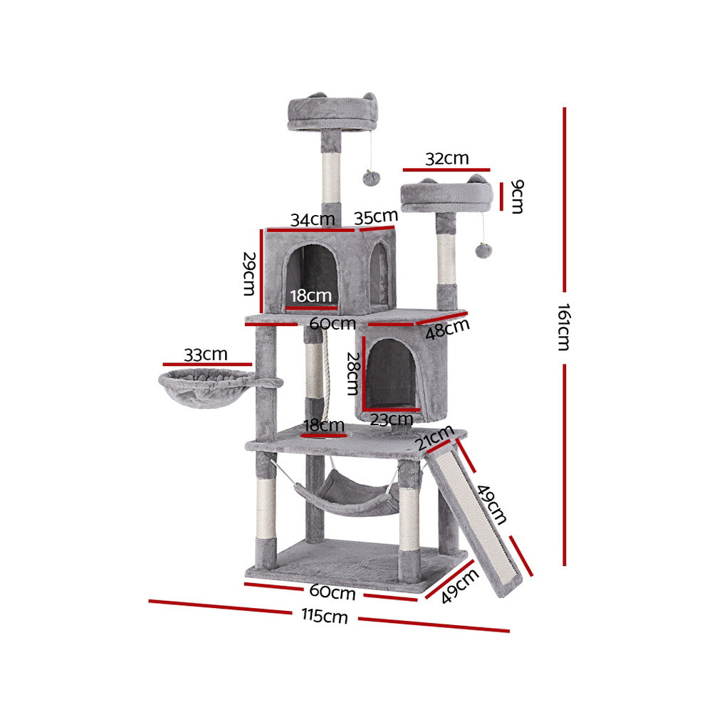 i.Pet Cat Tree Tower Scratching Post Scratcher 161cm Condo House Trees Grey PET-CAT-L161-GR