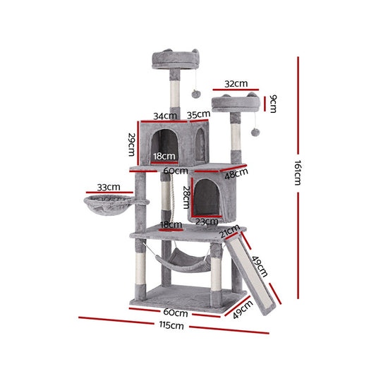 i.Pet Cat Tree Tower Scratching Post Scratcher 161cm Condo House Trees Grey PET-CAT-L161-GR