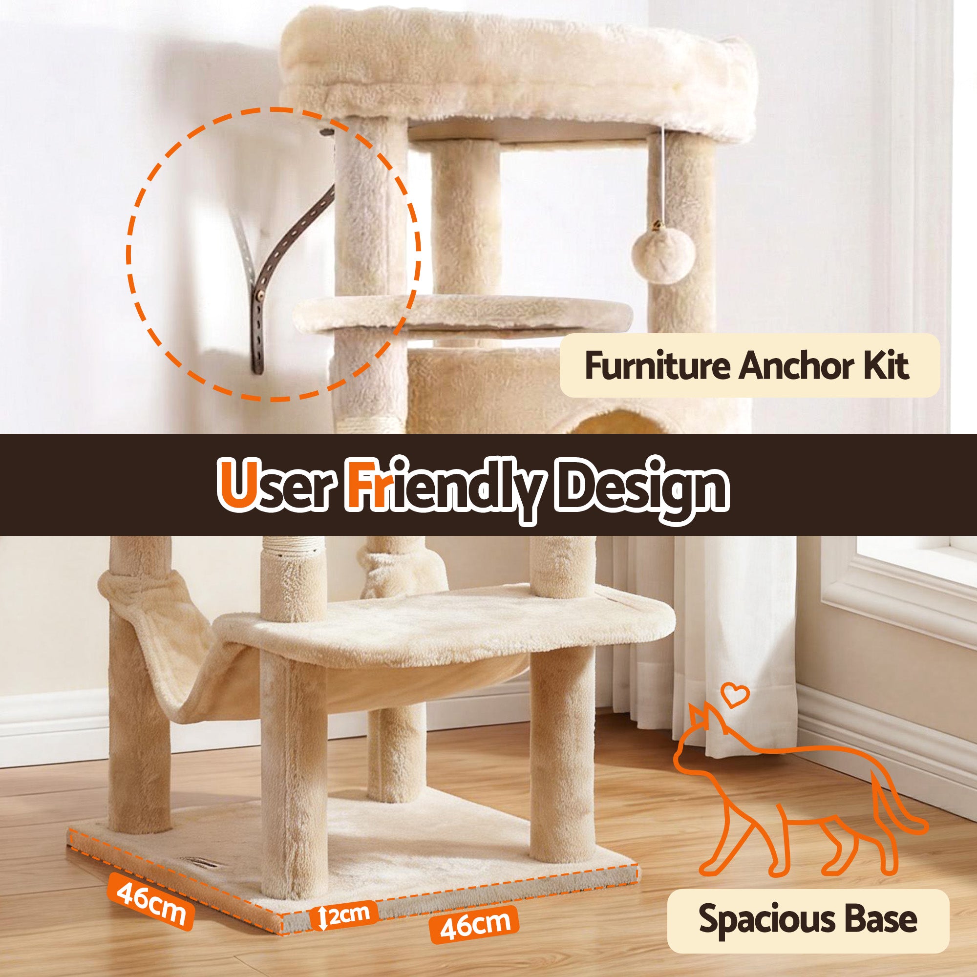 i.Pet Cat Tree Tower 167cm Large Scratching Post Furniture Scratcher House Beige PET-CAT-L167-BG
