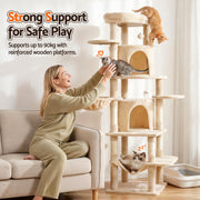 i.Pet Cat Tree Tower 167cm Large Scratching Post Furniture Scratcher House Beige PET-CAT-L167-BG