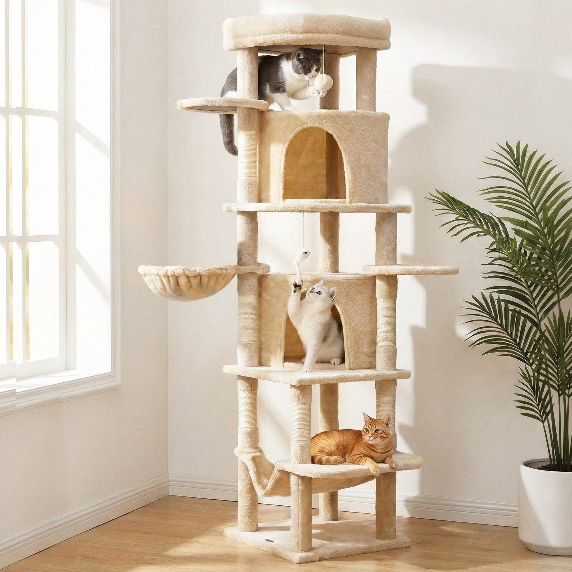 i.Pet Cat Tree Tower 167cm Large Scratching Post Furniture Scratcher House Beige PET-CAT-L167-BG