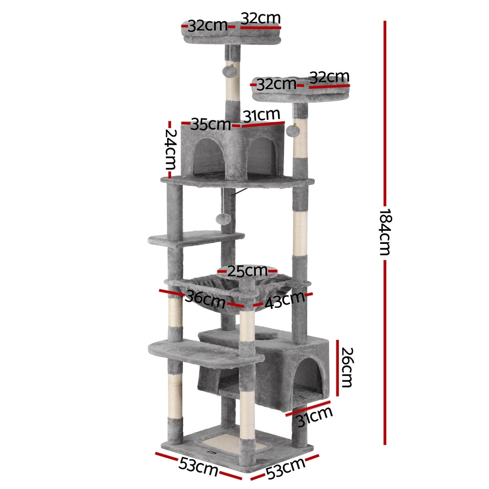 i.Pet Cat Tree 184cm Tower Scratching Post Trees Scratcher Condo House Light Grey PET-CAT-L184-LTGR