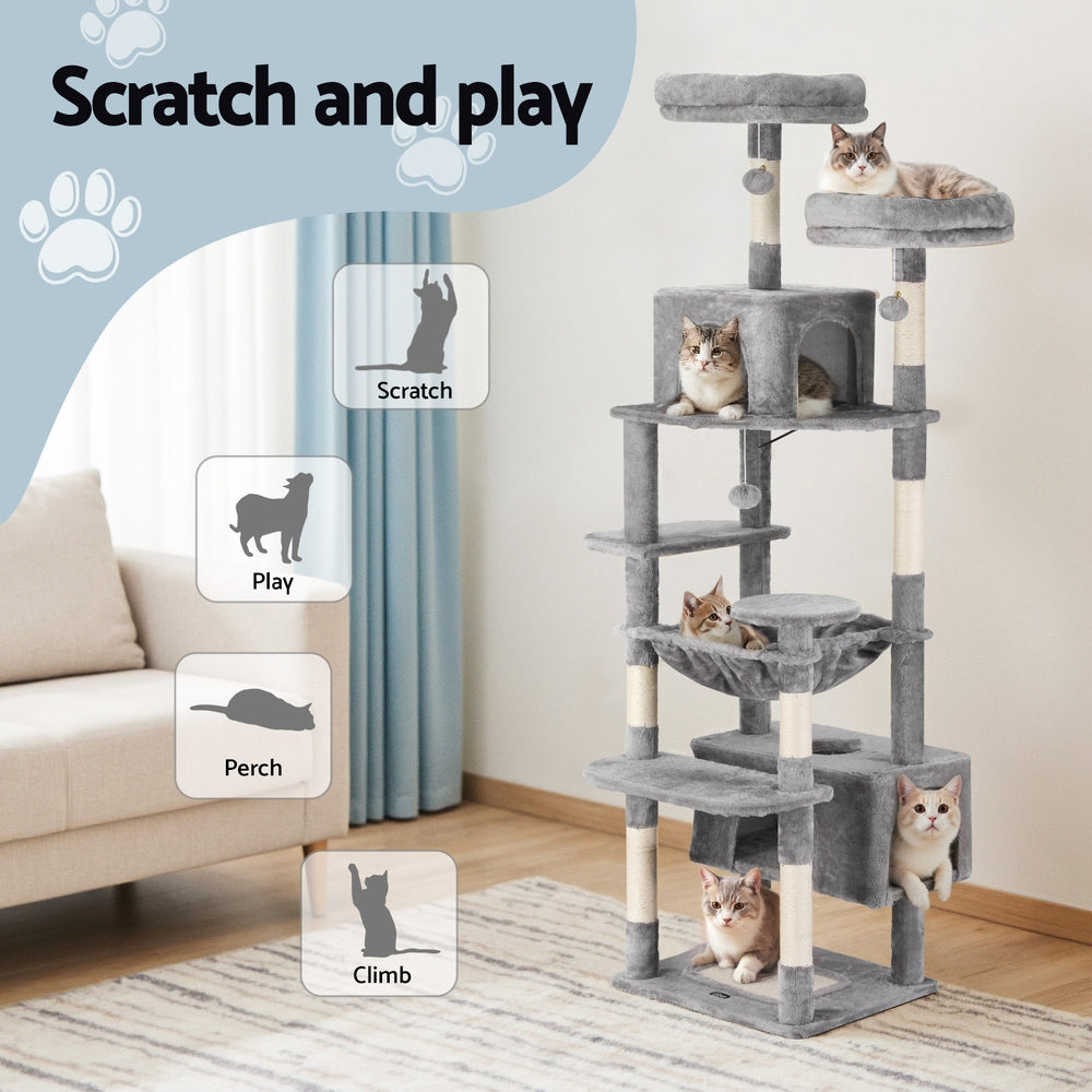 i.Pet Cat Tree 184cm Tower Scratching Post Trees Scratcher Condo House Light Grey PET-CAT-L184-LTGR