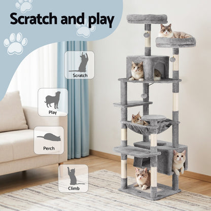 i.Pet Cat Tree 184cm Tower Scratching Post Trees Scratcher Condo House Light Grey PET-CAT-L184-LTGR