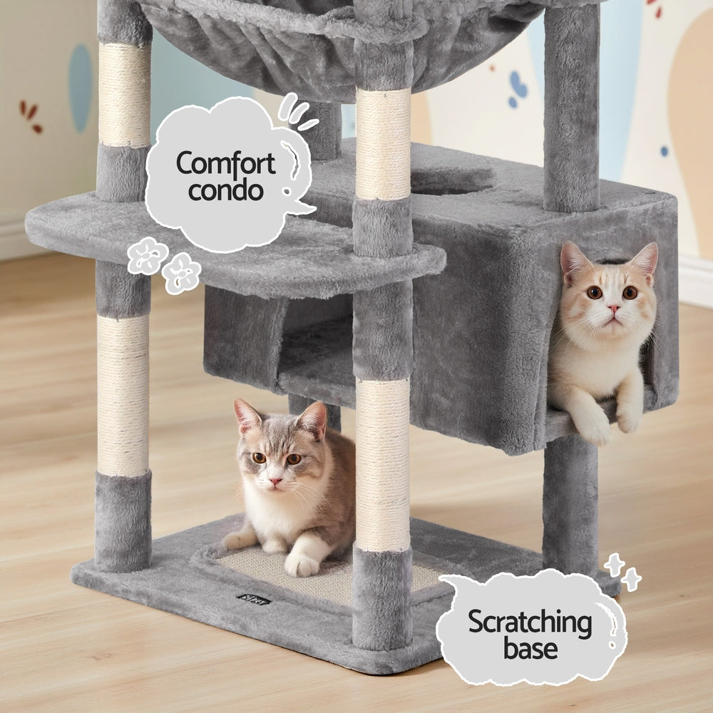 i.Pet Cat Tree 184cm Tower Scratching Post Trees Scratcher Condo House Light Grey PET-CAT-L184-LTGR