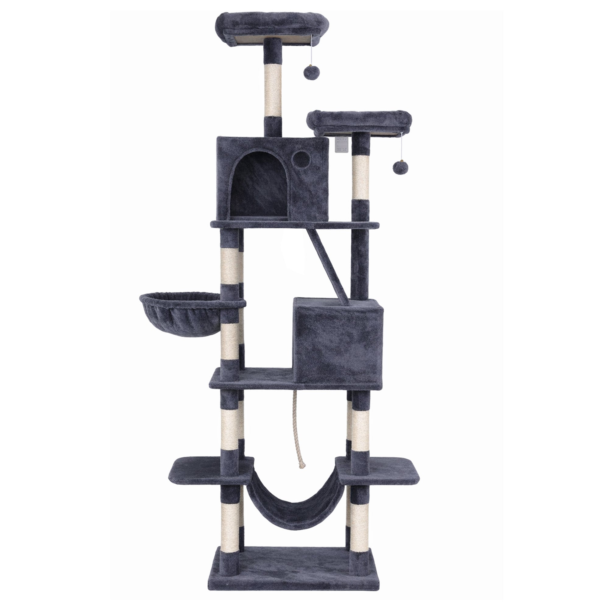 i.Pet Cat Tree Tower 206cm Large Scratching Post Furniture Scratcher House Grey PET-CAT-L206-GR