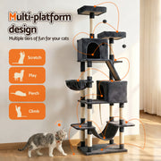 i.Pet Cat Tree Tower 206cm Large Scratching Post Furniture Scratcher House Grey PET-CAT-L206-GR