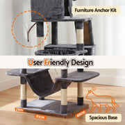 i.Pet Cat Tree Tower 206cm Large Scratching Post Furniture Scratcher House Grey PET-CAT-L206-GR