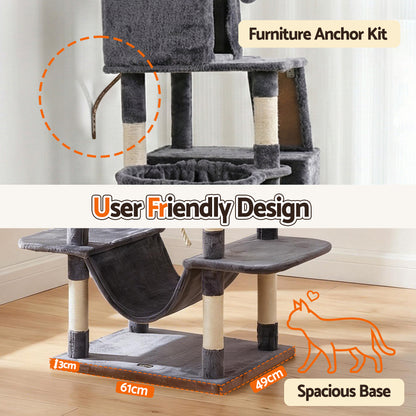 i.Pet Cat Tree Tower 206cm Large Scratching Post Furniture Scratcher House Grey PET-CAT-L206-GR
