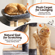i.Pet Cat Tree Tower 206cm Large Scratching Post Furniture Scratcher House Grey PET-CAT-L206-GR
