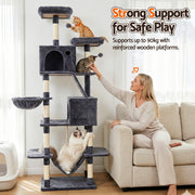 i.Pet Cat Tree Tower 206cm Large Scratching Post Furniture Scratcher House Grey PET-CAT-L206-GR
