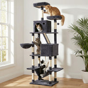 i.Pet Cat Tree Tower 206cm Large Scratching Post Furniture Scratcher House Grey PET-CAT-L206-GR