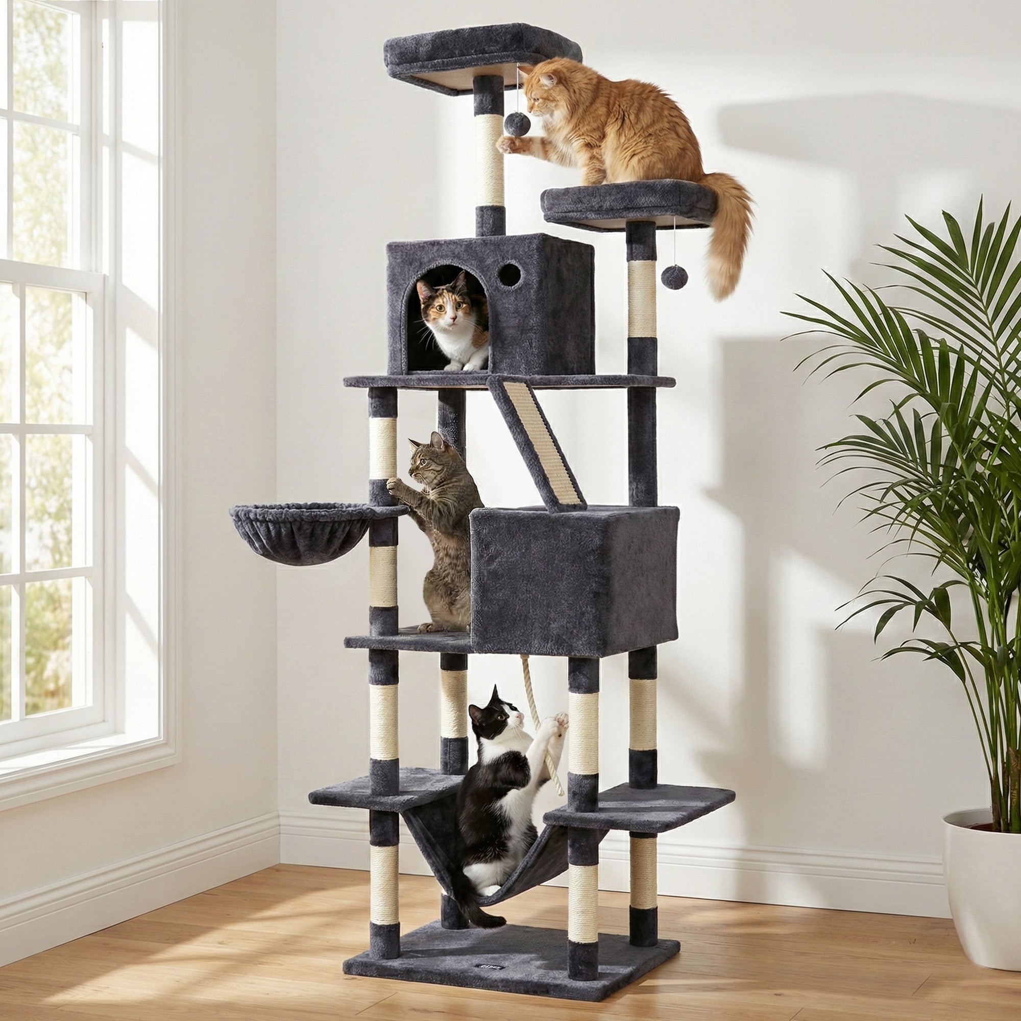 i.Pet Cat Tree Tower 206cm Large Scratching Post Furniture Scratcher House Grey PET-CAT-L206-GR