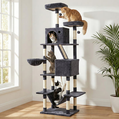 i.Pet Cat Tree Tower 206cm Large Scratching Post Furniture Scratcher House Grey PET-CAT-L206-GR