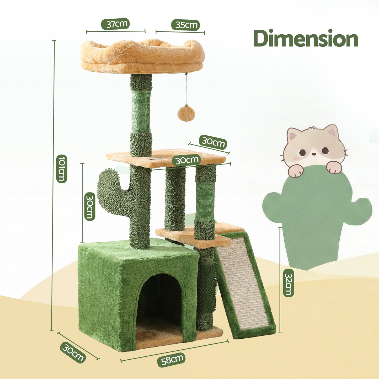 i.Pet Cat Tree Tower 101cm Scratching Post Furniture Scratcher House Green PET-CAT-M101-GN