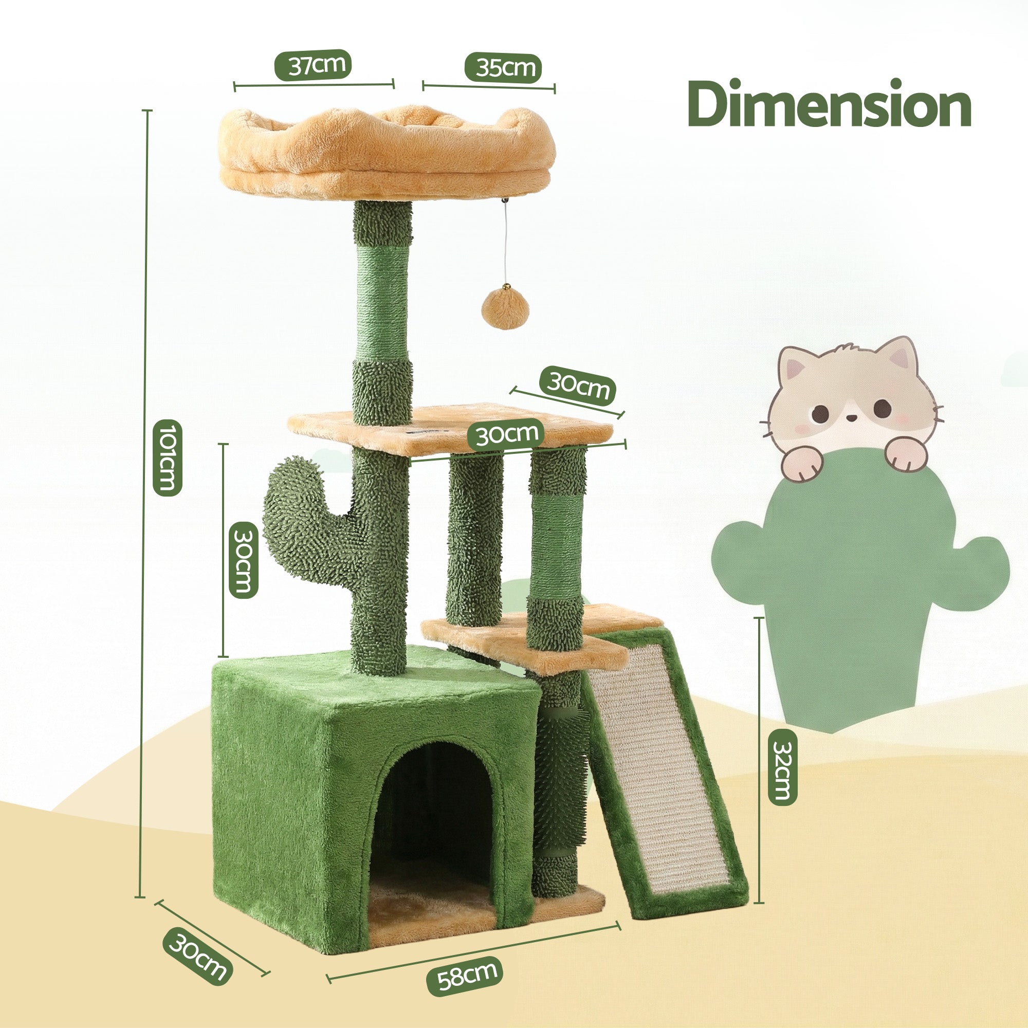i.Pet Cat Tree Tower 101cm Scratching Post Furniture Scratcher House Green PET-CAT-M101-GN