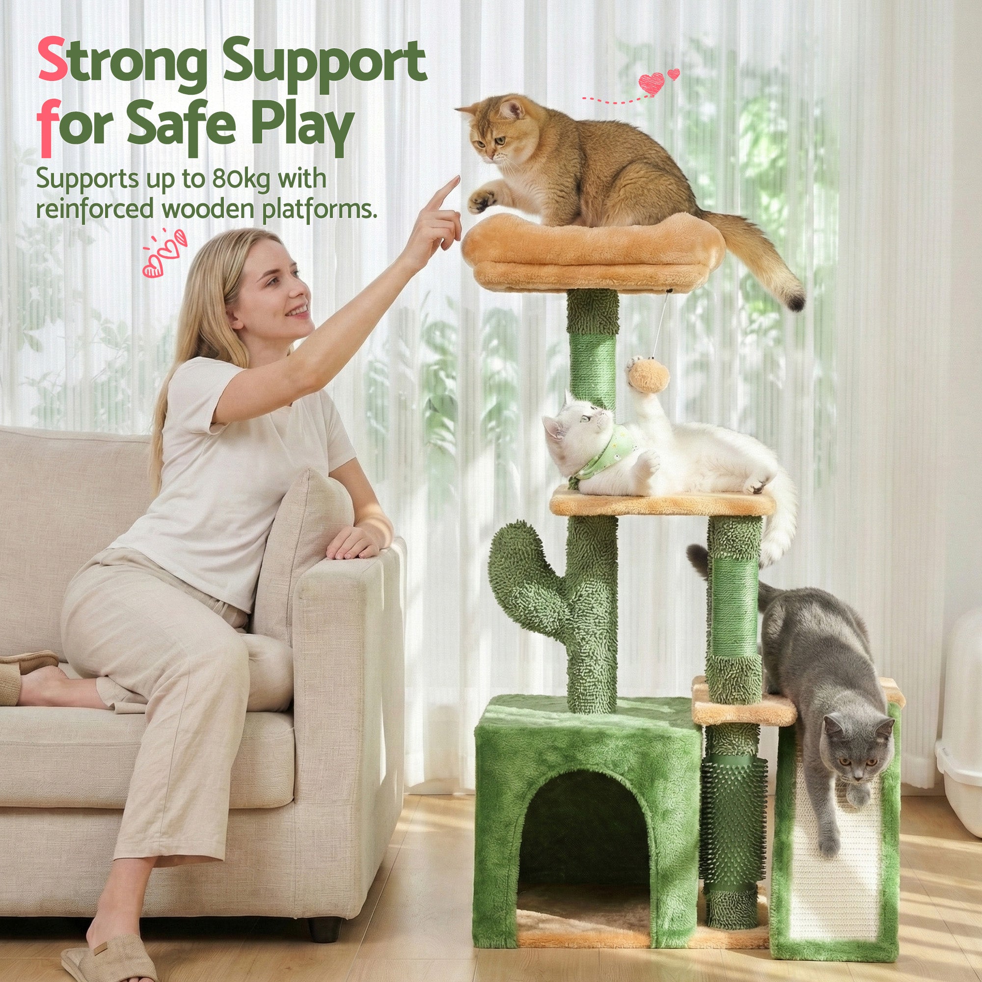 i.Pet Cat Tree Tower 101cm Scratching Post Furniture Scratcher House Green PET-CAT-M101-GN