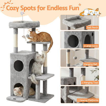 i.Pet Cat Tree Tower 127cm Scratching Post Furniture Scratcher House Light Grey PET-CAT-M127-LTGR