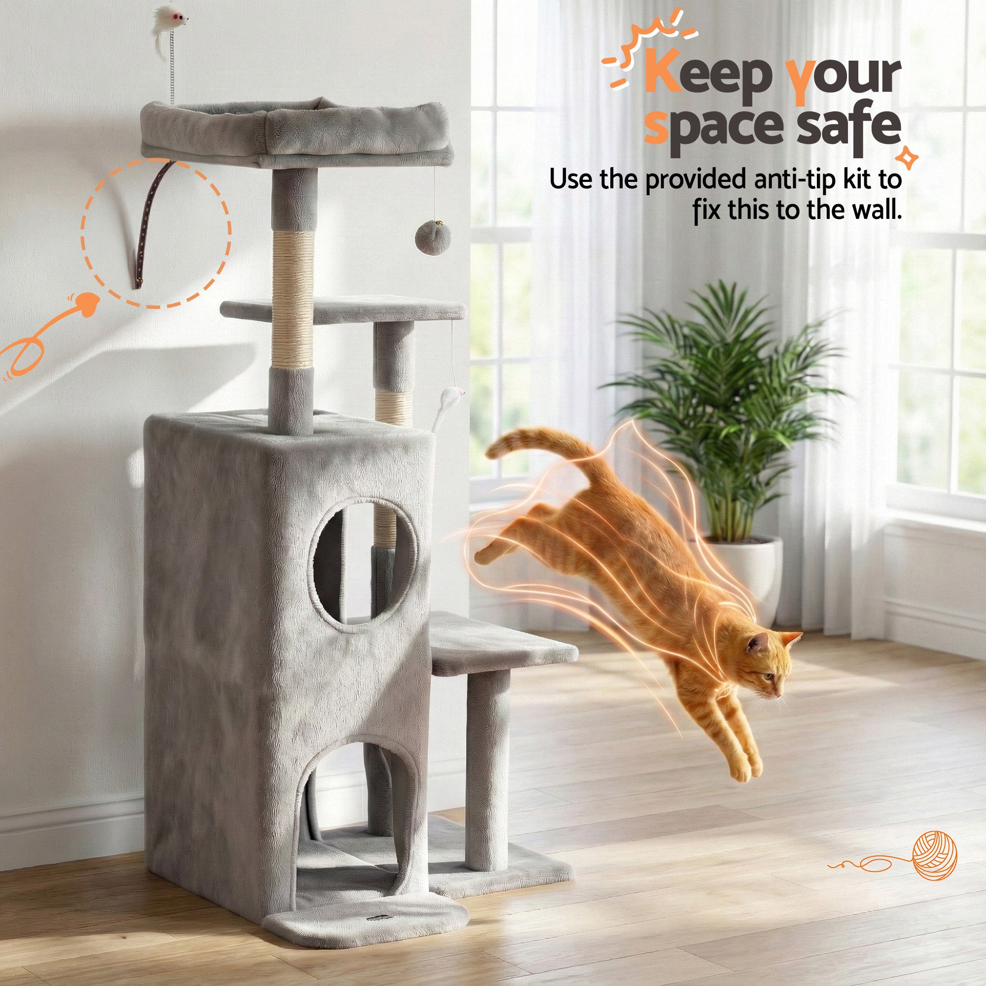 i.Pet Cat Tree Tower 127cm Scratching Post Furniture Scratcher House Light Grey PET-CAT-M127-LTGR