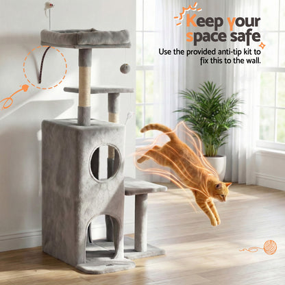 i.Pet Cat Tree Tower 127cm Scratching Post Furniture Scratcher House Light Grey PET-CAT-M127-LTGR