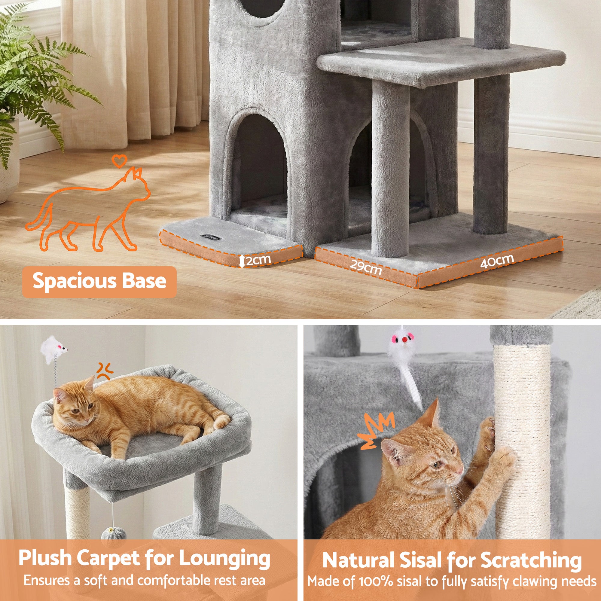 i.Pet Cat Tree Tower 127cm Scratching Post Furniture Scratcher House Light Grey PET-CAT-M127-LTGR