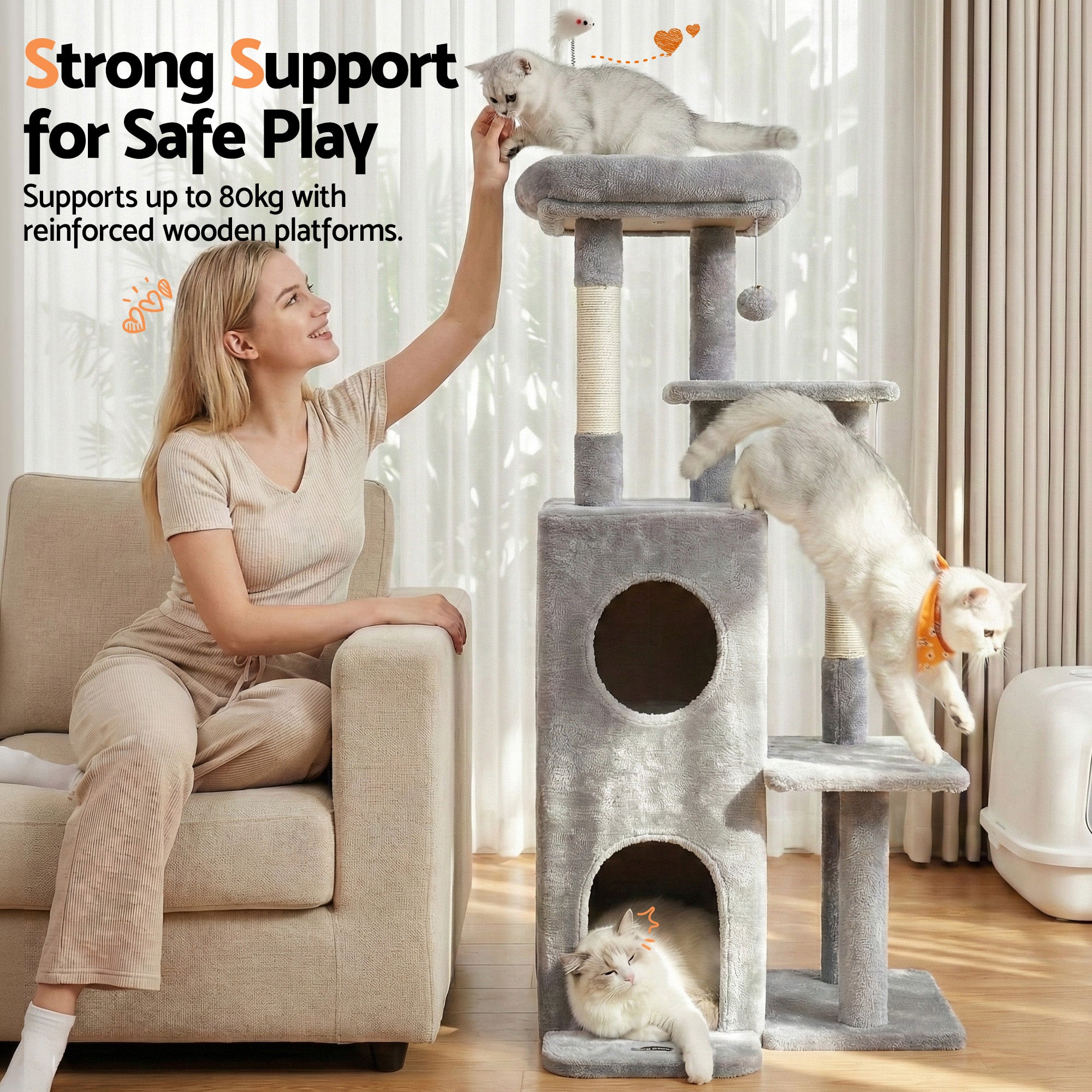 i.Pet Cat Tree Tower 127cm Scratching Post Furniture Scratcher House Light Grey PET-CAT-M127-LTGR